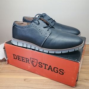 Deer Stags Mens Aiden Oxford Shoes 7M Black Faux Leather Lace Up Memory Foam